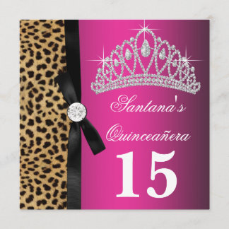 Convites Rosa Quente Festa de Quince Anos de Leopardo
