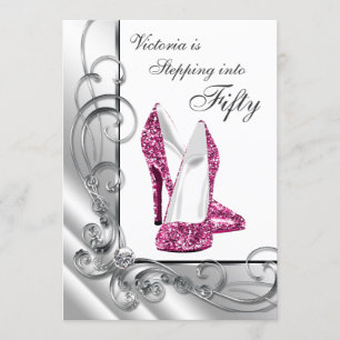 Convites Rosa quente que pisa na festa de aniversário 50