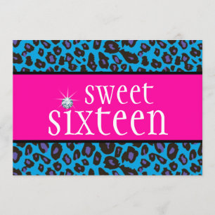 Convites Rosa Quente Roxo Azul Teal Leopardo Sweet Sixteen