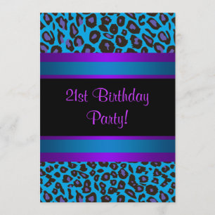 Convites Rosa Quente Roxo Leopardo Aniversário de 21 anos d