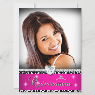 Convites Rosa Quinceanera 15 Branco Foto Imagem Diamante Qu