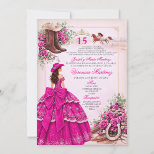 Convites Rosa Quinceañera Ocidental Fúcsia Quente