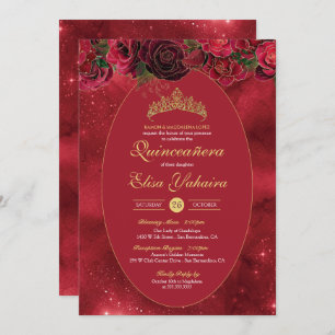 Convites Rosa Red Dourada Luxury Butterfly Quinceanera