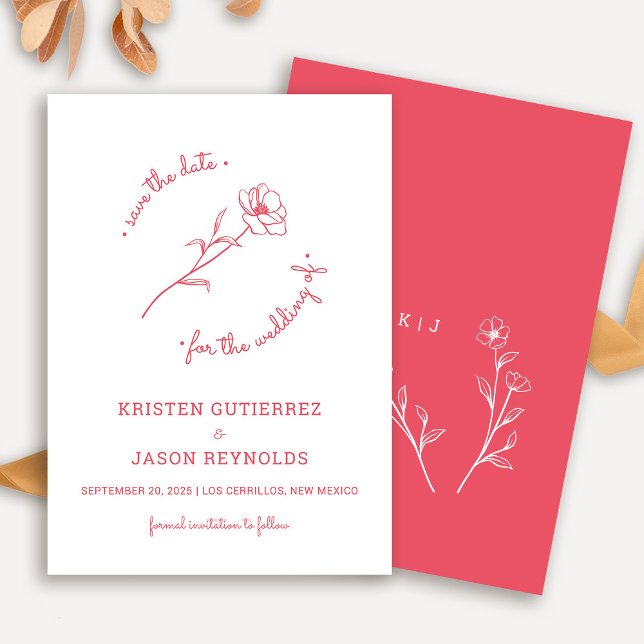 Convites Rosa Red Wildflower Save Date (Rose Red Wildflower Save The Date)