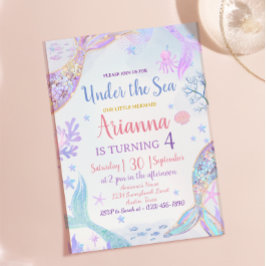 Convites Rosa Rojxo Pastel Sereia Menina Aniversário Brilho