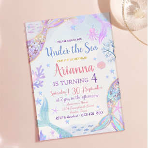 Convites Rosa Rojxo Pastel Sereia Menina Aniversário Brilho