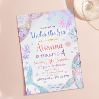 Convites Rosa Rojxo Pastel Sereia Menina Aniversário Brilho