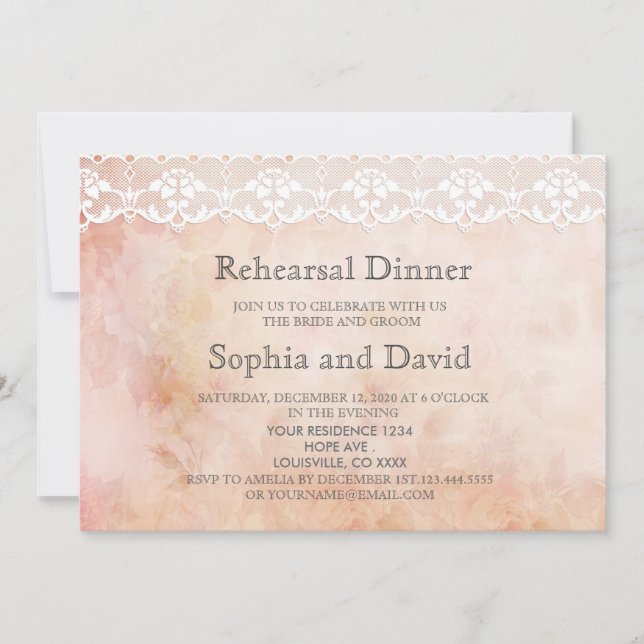 Convites Rosa Romântico e JANTO Lace REHEARSAL (Frente)