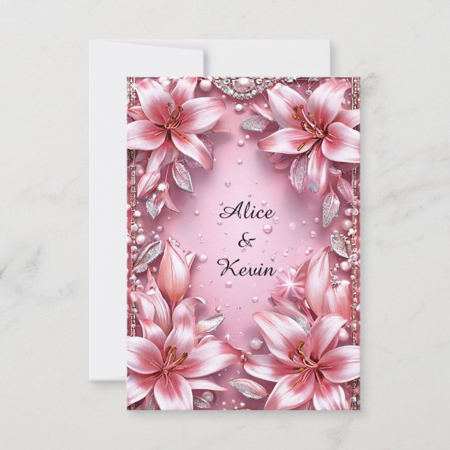 Convites Rosa Romântico Lírio Pérola Floral Casamento 🌸💍� (Frente)