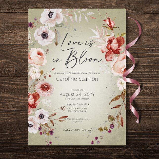 Convites Rosa Romântico Sage Amor Floral Em Chá De Sangue (Romantic Rose Sage Floral Love In Bloom Shower Invitation)