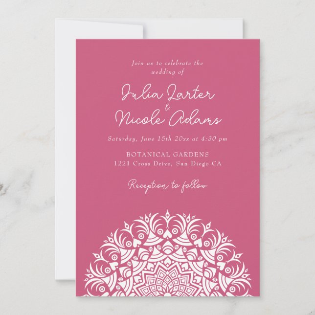 Convites Rosa Rosa Abstract Mandala Casamento (Frente)