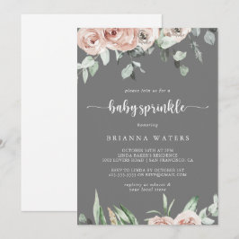 Convites Rosa Rosa Clássica Rosa Floral Cinza Bebê borrifad