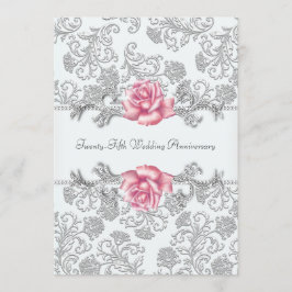 Convites Rosa Rosa Damask Prata Aniversário de 25 Anos de C