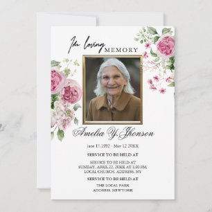 Convites Rosa Rosa Dourada Funeral Em Memória Amorosa, Fune