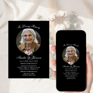Convites Rosa Rosa Dourada Funeral Em Memória Amorosa, Fune