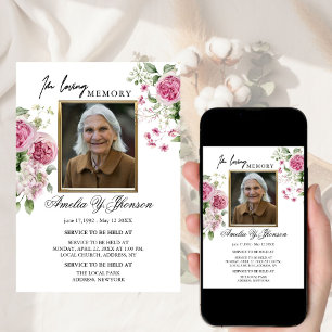 Convites Rosa Rosa Dourada Funeral Em Memória Amorosa, Fune