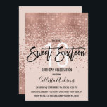 Convites Rosa Rosa Elegante, Rosa Dourada, Glitter Confetti<br><div class="desc">Este doce e glamouroso, doce 16, é um design moderno e em voga que apresenta uma falsa sequência brilhante de ouro rosa cintilante e brilhante, o gradiente abstrato confetti ombre sobre um fundo cor-de-rosa. É perfeito para a moderna e elegante aniversariante com sua simples tipografia personalizada de impressão bonito e...</div>