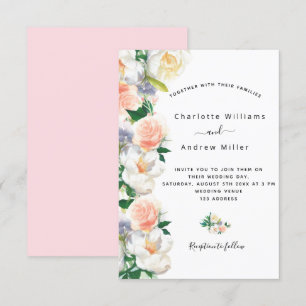 Convites Rosa rosa pincelado ouro floral casamento branco