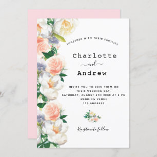 Convites Rosa rosa pincelado ouro pelado floração casamento