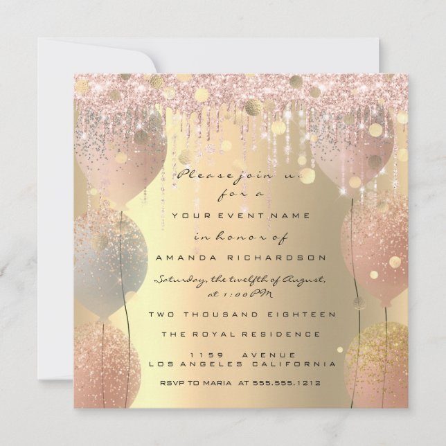 Convites Rosa Rosa Rosa Ballon Sweet 16º Chá de panela (Frente)