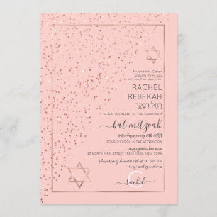 Convites Rosa rosa rosa Dourada Confetti Bat Mitzvah