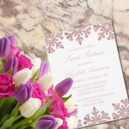 Convites Rosa rosa rosa Dourada Floco de neve Winter Sweet 