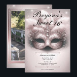 Convites Rosa Rosa Rosa Dourada Mascarada Doce 16 Foto Aniv<br><div class="desc">Personalize como quiser. Substitua a foto no verso por sua própria foto ou remova a foto juntos.</div>