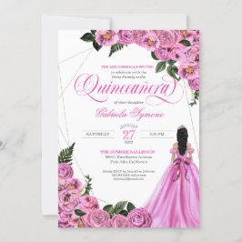 Convites Rosa rosa rosa Dourada Tiara e Ball Gown Quinceañe