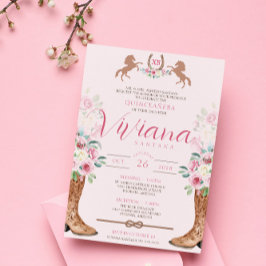 Convites Rosa Rosa Rosa Floral Ocidental Boots Charro Quinc