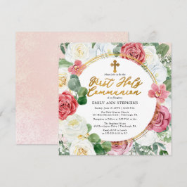 Convites Rosa Rosa Rosa | Frame Floral Dourado Primeira Com