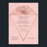 Convites Rosa Rosa Rosa Rosa Dourada Diamante Confetti Glit<br><div class="desc">Este elegante e único convite de aniversário de dezesseis é perfeito para um evento de na moda e tendências. Ele apresenta um falso quadro de diamante geométrico impresso em folha rosa dourada, com um confete brilhante borrifado em rosa dourado, sobre um fundo cor-de-rosa pincelado. É um design de luxo chico,...</div>