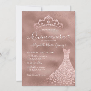Convites Rosa Rosa Rosa Rosa Dourada Diamante Tiara Vestido
