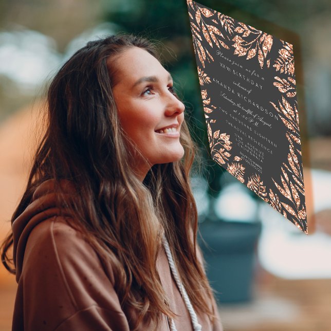 Convites Rosa rosa rosa rosa Dourada Folhas de Leitura Fest (Pink Rose Gold Glitter Leafs Bridal Birthday Party Invitation )