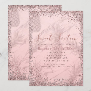 Convites Rosa Rosa Rosa Rosa Dourada Glitter Pineapple Doce