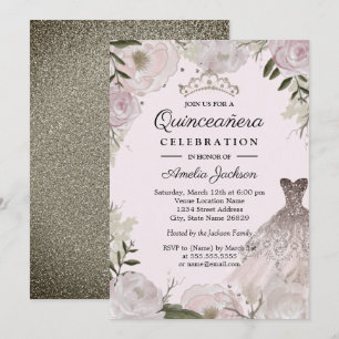Convites Rosa Rosa Rosa Rosa Dourada Vestir Quinceanera Flo