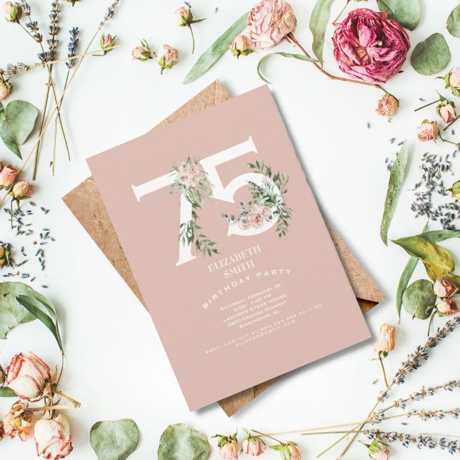 Convites Rosa rosa rosa rosa Elegante 75º Festa de aniversá (Criador carregado)