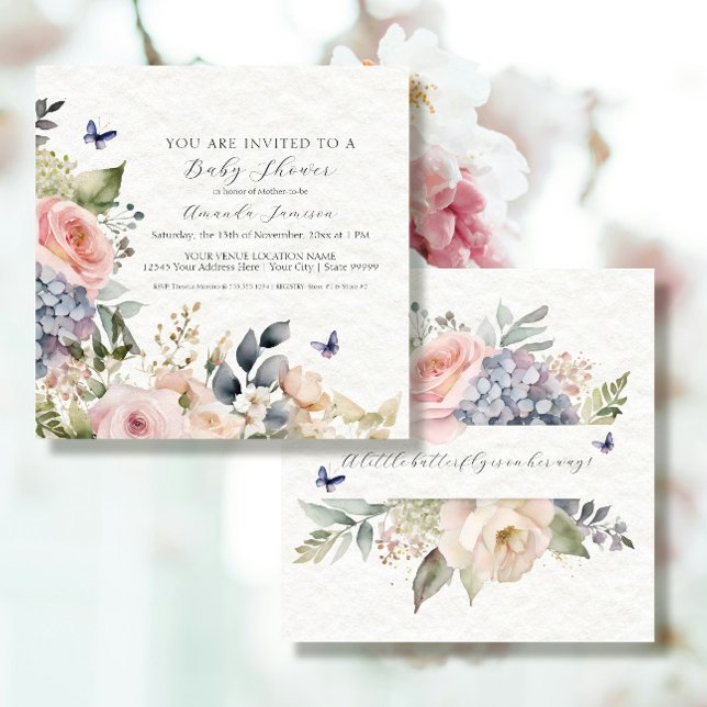 Convites Rosa Rosa Rosa Rosa Floral, Buquê de Jardim de Alg (Criador carregado)