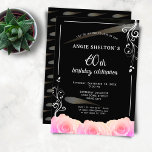 Convites Rosa Rosa Rosa Rosa Floral, Flores de Água, Riscos<br><div class="desc">Rosa Rosa Cor Floral Rosa Rosa Floral Stripes 60º Convite de Aniversário. Celebre o 60º aniversário de uma mulher especial com um convite vibrante! Este design apresenta rosas cor-de-rosa e listras de aquarela criando um aspecto verdadeiramente espantoso. Convide seu convidado especial para se juntar a você para uma noite inesquecível...</div>