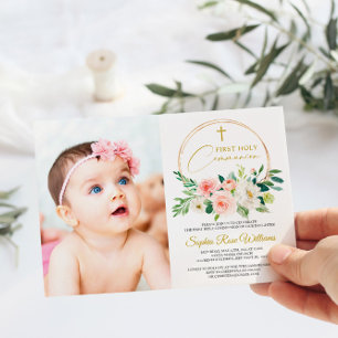 Convites Rosa Rosa Rosa Rosa Floral Rapariga Primeira Comun