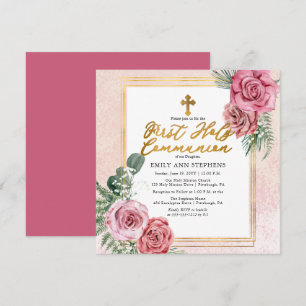 Convites Rosa Rosa Rosa Rosa  Frame Floral Dourado Primeira