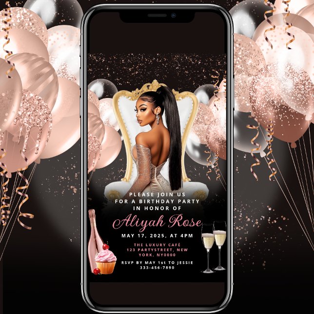 Convites Rosa Rosa Rosa Rosa Rosa Dourada Balões Real Convi (Criador carregado)