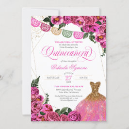 Convites Rosa Rosa Rosa Rosa Rosa Glitter Gown Fiesta Quinc