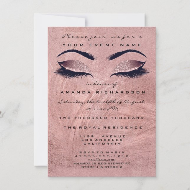 Convites Rosa Rosa Rosa Rosa Rosa Vermelha Maquiagem Olhos  (Frente)