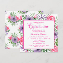 Convites Rosa Rosa Rosa Rosa Watercolor Quinquañera Moderna