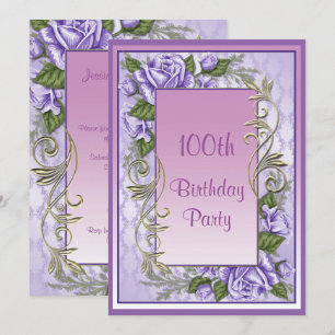 Convites Rosa Roxa Elegante Enquadrada Aniversário de 100 a