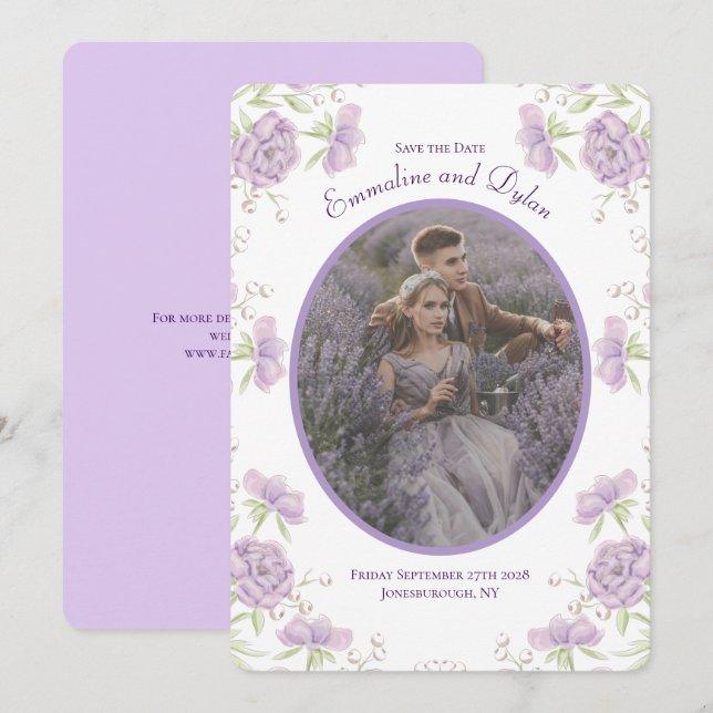 Convites Rosa Roxa Lavanda Casamento Salve a Data (Frente/Verso)