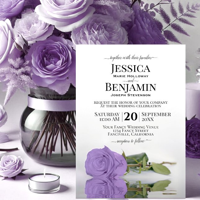 Convites Rosa Roxa Lavanda de Haste Longa Casamento Elegant (Criador carregado)