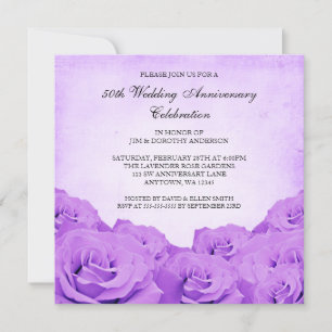 Convites Rosa Roxa Vintage 50º Aniversário de Casamento
