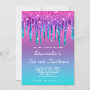Convites Rosa Roxo Azul Teal Gradiente de Gotejamento Sweet