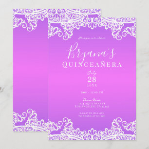 Convites Rosa Roxo Branco de Renda Festa de Quinceañera Ele